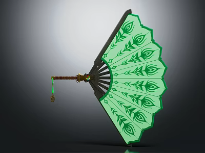 Decorative Green Fan Pendant Ornament With Leaf Patterns And Decorative Handle 3d model