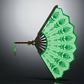 Decorative Green Fan Pendant Ornament With Leaf Patterns And Decorative Handle
