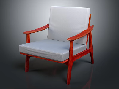 Elegant Modern Single Sofa With White Cushion And Red Wooden Armrests 3d model