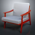 Elegant Modern Single Sofa With White Cushion And Red Wooden Armrests