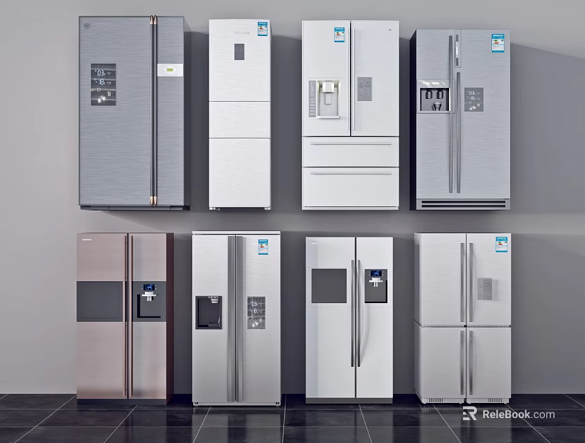 Various Modern Refrigerator Models With Stainless Steel Finish And Multi Door Designs 3d model 