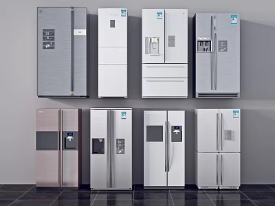 Various Modern Refrigerator Models With Stainless Steel Finish And Multi Door Designs 3d model