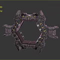 Futuristic Hexagonal Mechanical Frame With Detailed Metallic Structure And Yellow Lights
