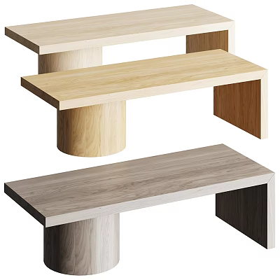 Modern Wooden Dining Tables With Various Tabletop Designs And Cylindrical Support Legs 3d model