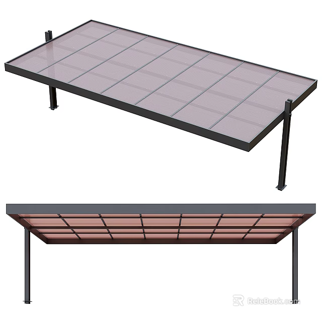 Outdoor Awning Featuring Metal Frame Transparent Roof Rectangular Design And Support Legs 3d model 