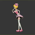 3D Anime Character With Blonde Hair White Hair Accessory Pink Dress And Pink Shoes