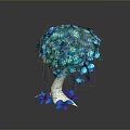 Decorative Blue Tree with White Trunk and Lush Blue Foliage in Artistic Design