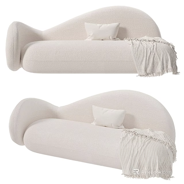 Modern White Sectional Sofa Interior With Soft Pillow And Cozy Throw Blanket 3d model