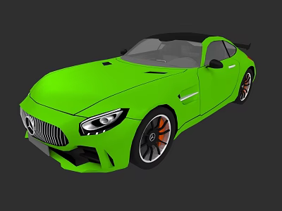 Green Sleek Sports Car With Two Door Design Black Roof Orange Wheels And Rear Spoiler 3d model
