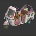 Vintage Tricycle Silver Red Open Cabin Brown Seats Black Wheels Retro Design