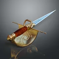 Traditional Decorative Sword With Wooden Handle Golden Hilt And Silver Blade