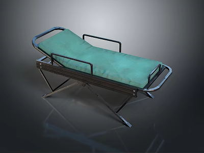 Portable Foldable Medical Stretcher With Green Mattress And Metal Frame Design 3d model