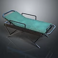 Portable Foldable Medical Stretcher With Green Mattress And Metal Frame Design
