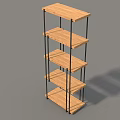 Modern Five Tier Display Shelf With Wooden Shelves And Black Metal Frame
