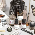 Decorative Ornament Set With Mirror Bag Perfume Bottles Vase Pampas Grass And Cosmetics