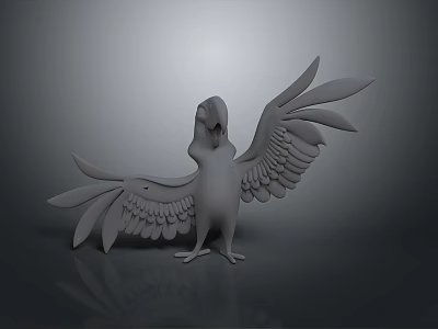 3D Rendered Parrot Model Standing With Open Wings On Gray Background 3d model