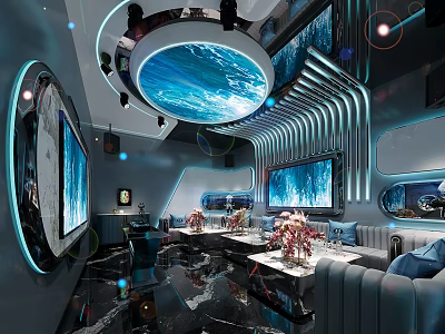 Modern KTV Interior Design With Large Screens Ambient Lighting And Comfortable Sofas 3d model