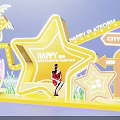 Vibrant Star Shaped Neon Photo Check in Spot With Happy Sign Surfboard and Palm Tree