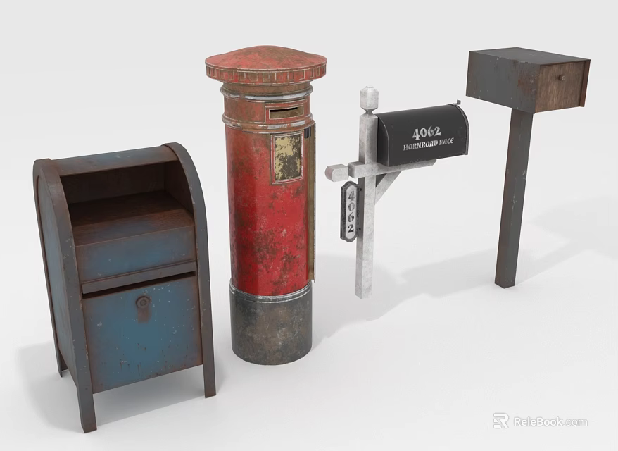 Vintage Mailboxes Collection Featuring Various Old Fashioned Styles And Colors 3d model