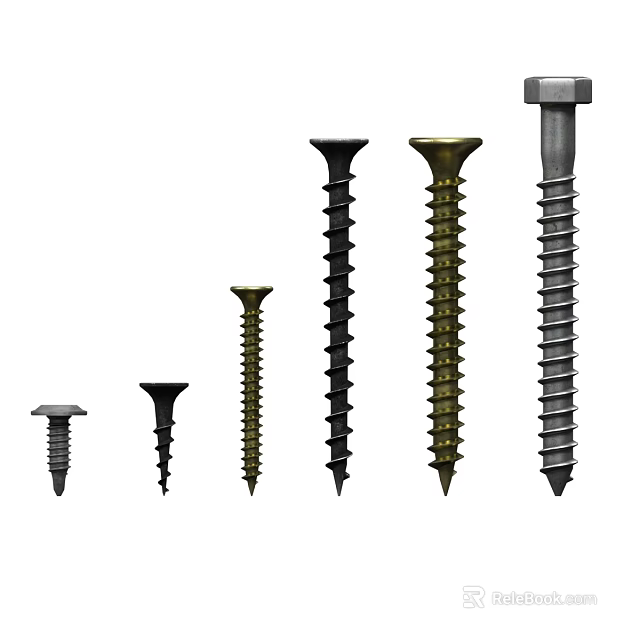 Assorted Hardware Tools Featuring Various Size Screws With Different Head Types For DIY Projects 3d model 