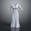 Elegant White Long Sleeve Fitted Dress With Flowy Skirt For Women