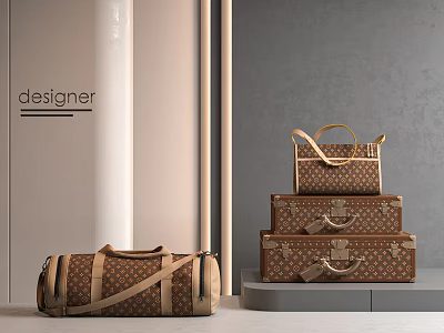 Luxury Designer Luggage Collection With Stacked Patterned Suitcases And Duffel Bag 3d model