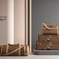 Luxury Designer Luggage Collection With Stacked Patterned Suitcases And Duffel Bag