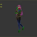 Cartoon Child Character With Long Purple Hair White Top Black Shorts And Pink Shoes