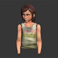 Woman in Striped Tank Top with Brown Hair 3D Rendered Figure on Dark Background