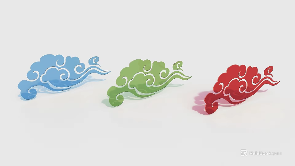 Colorful Cloud Pattern Decorative Designs in Blue Green and Red 3d model