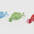 Colorful Cloud Pattern Decorative Designs in Blue Green and Red 3d model