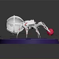 Futuristic Mechanical Spider Featuring Transparent Dome Head Metallic Legs On Blue Platform With Red Sphere