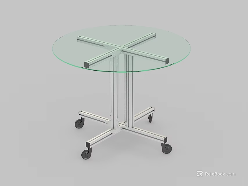 Round Glass Top Dining Table Set With Metal Frame And Wheels 3d model