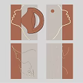 Abstract Geometric Wall Decor With Brown Beige Tones And Abstract Line Art Panels
