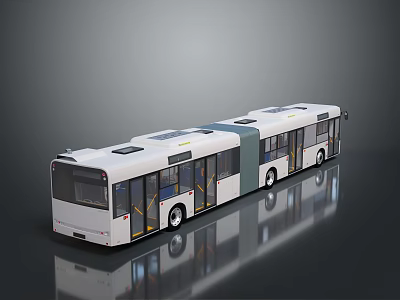 White Articulated Bus with Solar Panels on Roof in Modern Design on Reflective Surface 3d model