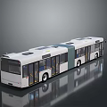 White Articulated Bus with Solar Panels on Roof in Modern Design on Reflective Surface
