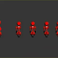 Red Robotic Arms With Scattered Furniture Parts On Black Background Reflection