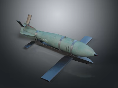 Green Military Aerial Bomb With Tail Fins Metallic Wing Structure And Nose Cone 3d model