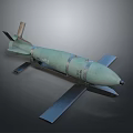 Green Military Aerial Bomb With Tail Fins Metallic Wing Structure And Nose Cone