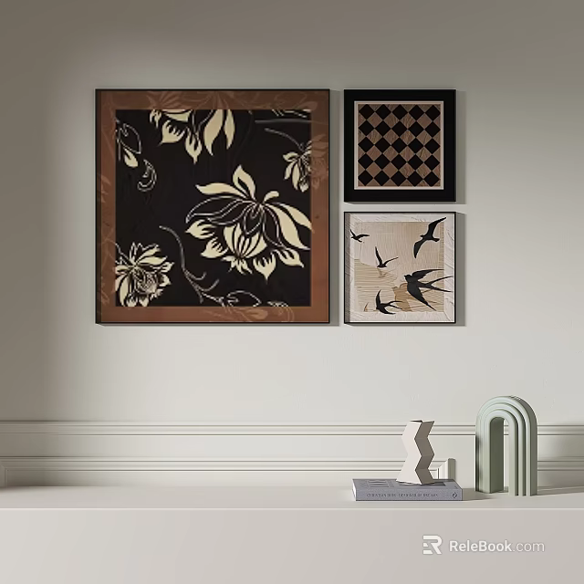 Abstract Artworks Displayed On Wall In Interior Space 3d model