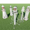 Garden Ornaments Featuring White Lighthouse Models on Green Grass with Various Designs