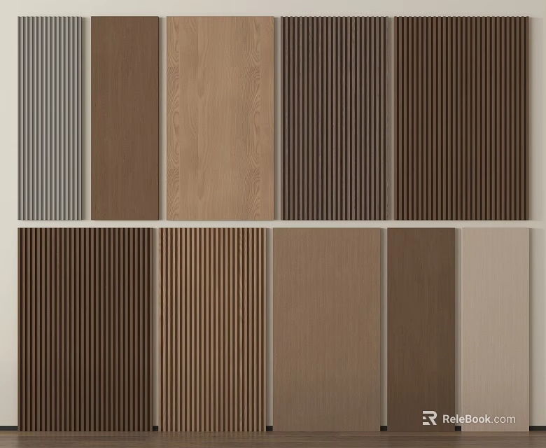 Wall Panels Featuring Various Colors Wood Grain Textures and Vertical Grooves 3d model 