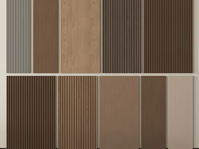 Wall Panels Featuring Various Colors Wood Grain Textures and Vertical Grooves 3d model