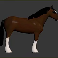Brown Horse Model with Black Mane Tail and White Legs Standing on Gray Background