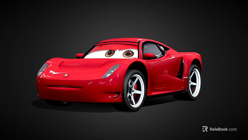 Red Sports Car With Cartoon Eyes And Sleek Shiny Exterior Body Design 3d model 