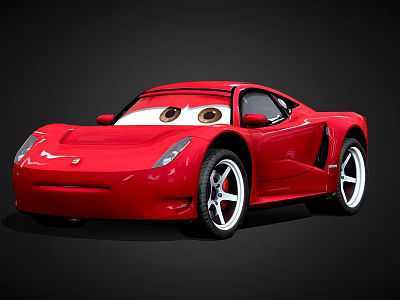 Red Sports Car With Cartoon Eyes And Sleek Shiny Exterior Body Design 3d model