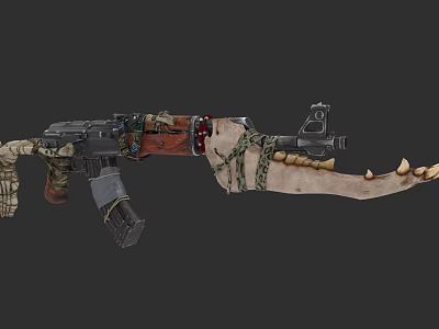 Unique Hybrid Weapon Design With Gun Body Serrated Blade And Textured Grip 3d model