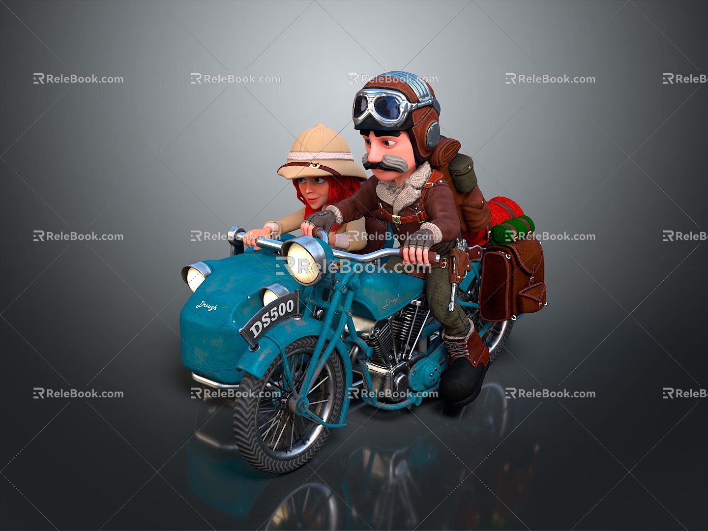 Three-wheeled motorcycle explorer explorer tourist cartoon motorcycle two-wheeled motorcycle 3d model