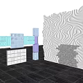 Textured White Background Wall With Colorful Blocks And Gray Tiled Floor 3d model