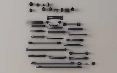 Assorted Black Metal Cabinet Handles With Various Designs Shapes For Furniture 3d model